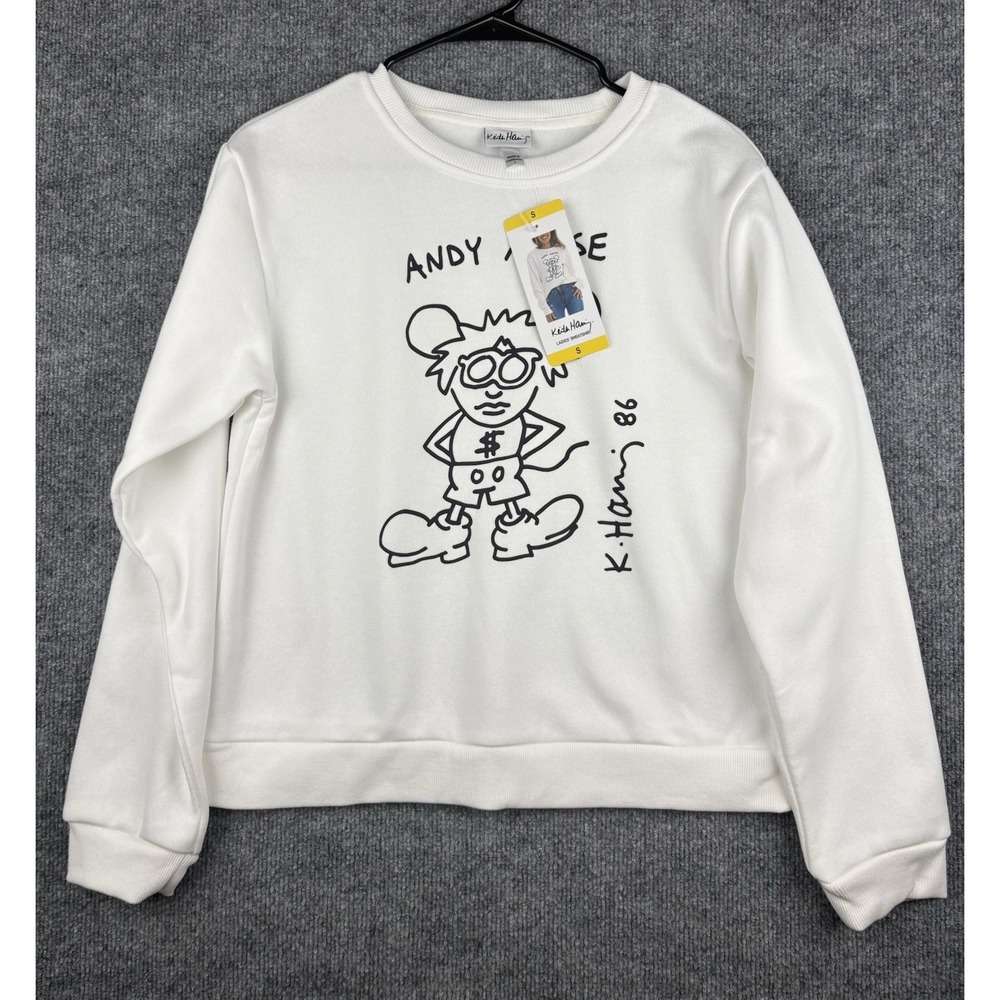 Keith Haring Women's Sweatshirt Graphics Crewneck, Ivory, Small New With Tags